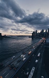 Превью обои дорога, ночной город, город, огни