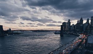 Превью обои дорога, ночной город, город, огни