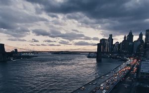 Превью обои дорога, ночной город, город, огни