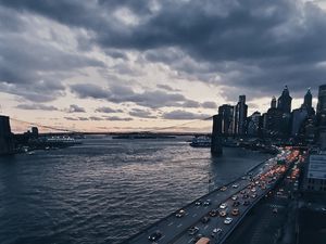 Превью обои дорога, ночной город, город, огни