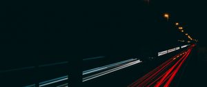 Превью обои дорога, огни, длинная выдержка, темный, ночь