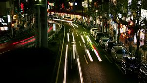 Превью обои дорога, огни, город, ночь, длинная выдержка