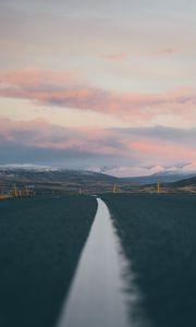 Превью обои дорога, пейзаж, асфальт, полоса, холмы, исландия