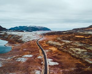 Превью обои дорога, пейзаж, вид сверху, природа, исландия