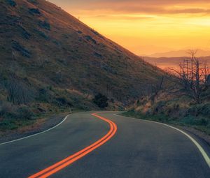 Превью обои дорога, поворот, холм, природа