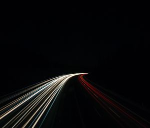 Превью обои дорога, поворот, подсветка, ночь, свет