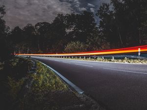 Превью обои дорога, поворот, подсветка, ночь, длинная выдержка