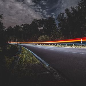 Превью обои дорога, поворот, подсветка, ночь, длинная выдержка