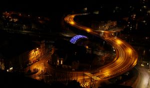 Превью обои дорога, поворот, подсветка, темный