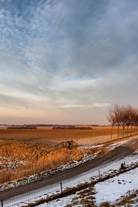 Превью обои дорога, проселочная, осень, поля, сельское хозяйство