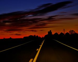 Превью обои дорога, путь, горизонт, облака, закат