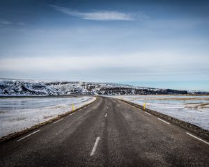 Превью обои дорога, равнина, снег, холм