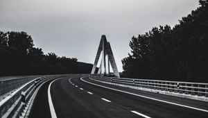 Превью обои дорога, разметка, чб, деревья