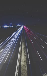 Превью обои дорога, разметка, ночь, подсветка
