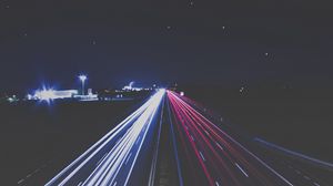 Превью обои дорога, разметка, ночь, подсветка