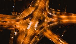 Превью обои дорога, разметка, подсветка, вид сверху, темный