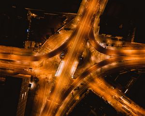 Превью обои дорога, разметка, подсветка, вид сверху, темный
