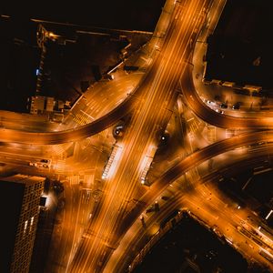 Превью обои дорога, разметка, подсветка, вид сверху, темный