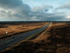 Превью обои дорога, разметка, поля, загородный