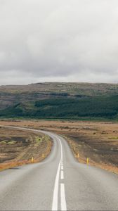 Превью обои дорога, разметка, возвышенности