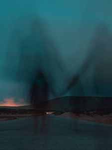 Превью обои дорога, силуэты, мираж, приведения, пара, тени