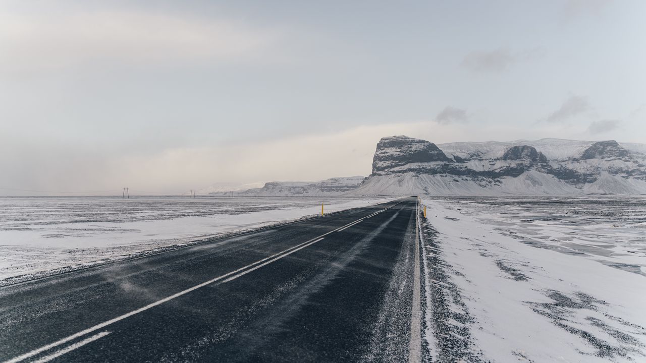 Обои дорога, снег, горы, зима, пейзаж