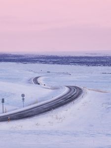 Превью обои дорога, снег, зима, пейзаж, заснеженный