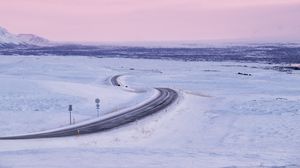 Превью обои дорога, снег, зима, пейзаж, заснеженный