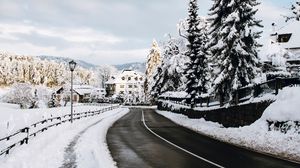 Превью обои дорога, снег, зима, природа