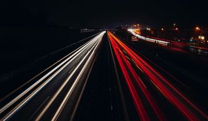 Превью обои дорога, свет, длинная выдержка, линии, ночь, темный