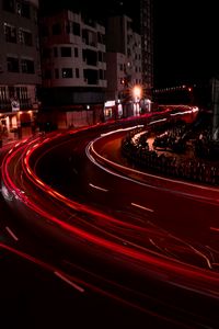 Превью обои дорога, свет, длинная выдержка, здания, ночь, темный