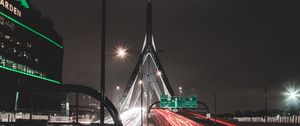 Превью обои дорога, трасса, мост, разметка, ночь
