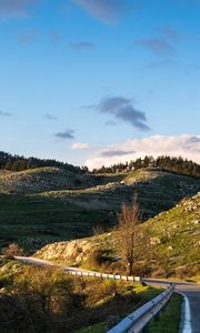 Превью обои дорога, трава, небо, разметки