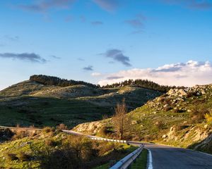 Превью обои дорога, трава, небо, разметки