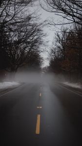 Превью обои дорога, туман, аллея, деревья