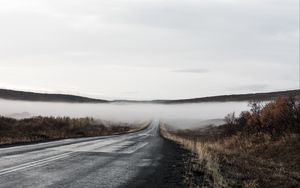 Превью обои дорога, туман, долина, утро, природа
