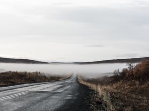 Превью обои дорога, туман, долина, утро, природа