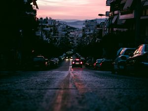 Превью обои дорога, вечер, разметка, улица