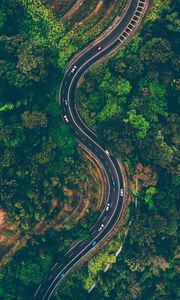 Превью обои дорога, вид сверху, деревья, извилистый, батанг кали, малайзия