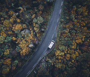 Превью обои дорога, вид сверху, деревья, осень, автомобиль