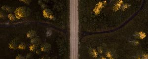 Превью обои дорога, вид сверху, ель, лес, деревья