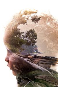 Превью обои double exposure, ребенок, лицо, профиль, природа