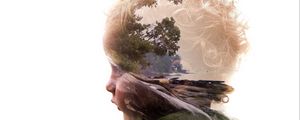 Превью обои double exposure, ребенок, лицо, профиль, природа