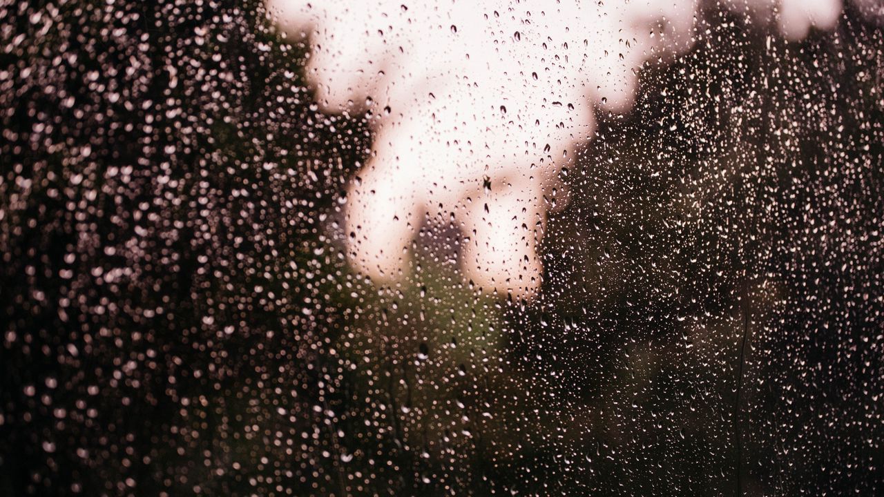 Обои дождь, капли, стекло, размытость, макро