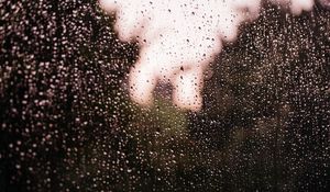 Превью обои дождь, капли, стекло, размытость, макро