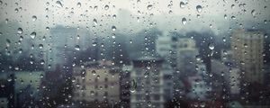 Превью обои дождь, окно, стекло, здания, капли