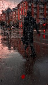 Превью обои дождь, силуэт, город, капли, мокрый