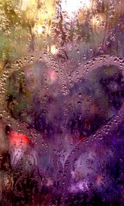 Превью обои дождь, стекло, окно, огни, ливень, потоки, капли, вода