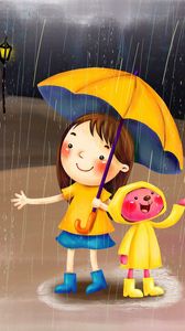 Превью обои дождь, зонт, фонарь