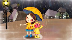 Превью обои дождь, зонт, фонарь